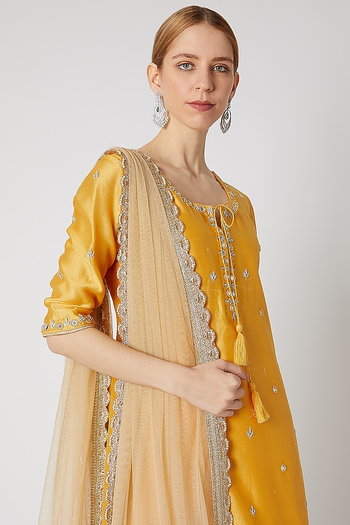 Rust Orange & Ivory Embroidered Dhoti Set by Priti Sahni at Pernia's Pop Up Shop