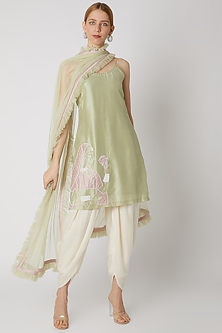 Apple Green Embroidered Dhoti Set by Priti Sahni
