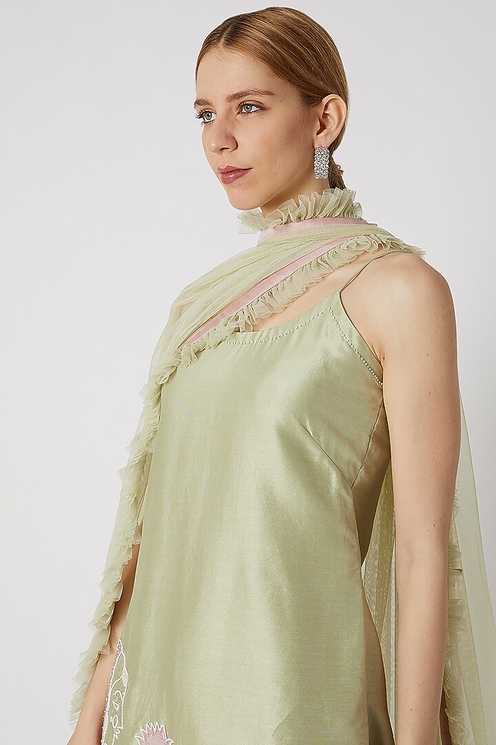 Apple Green Embroidered Dhoti Set by Priti Sahni at Pernia's Pop Up Shop