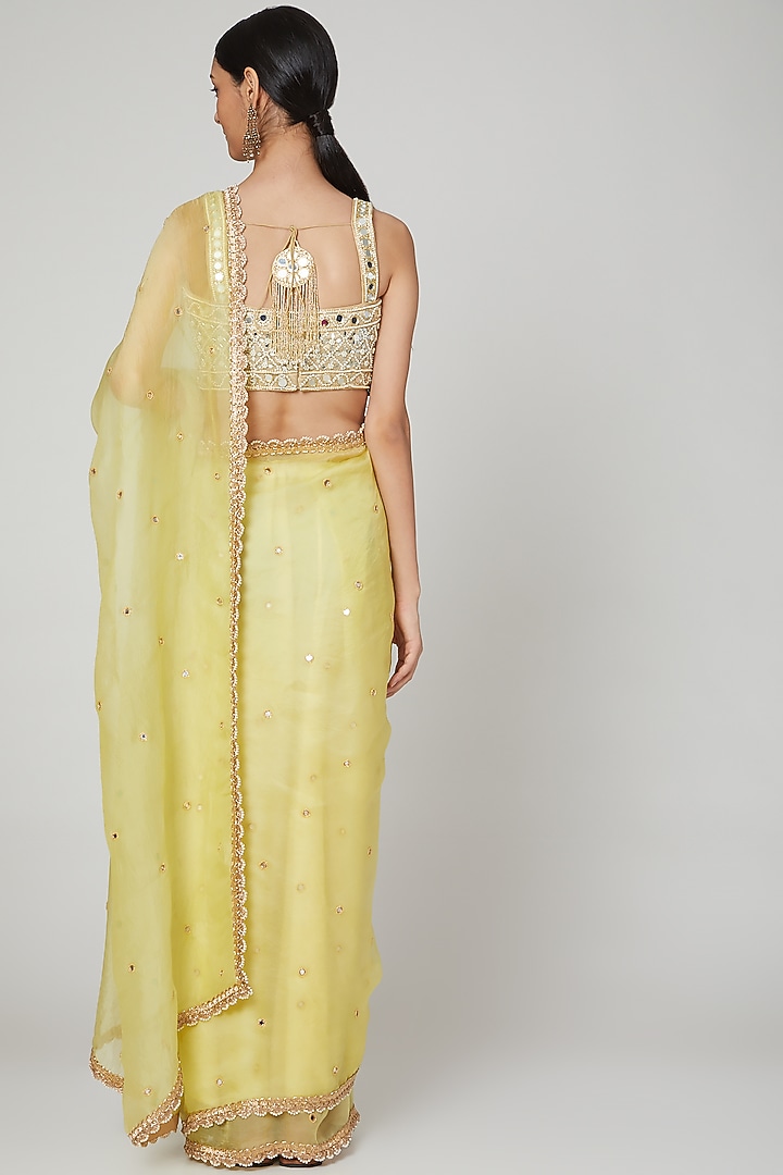Lime Yellow Embroidered Wedding Saree Set by Priti Sahni at Pernia's Pop Up Shop