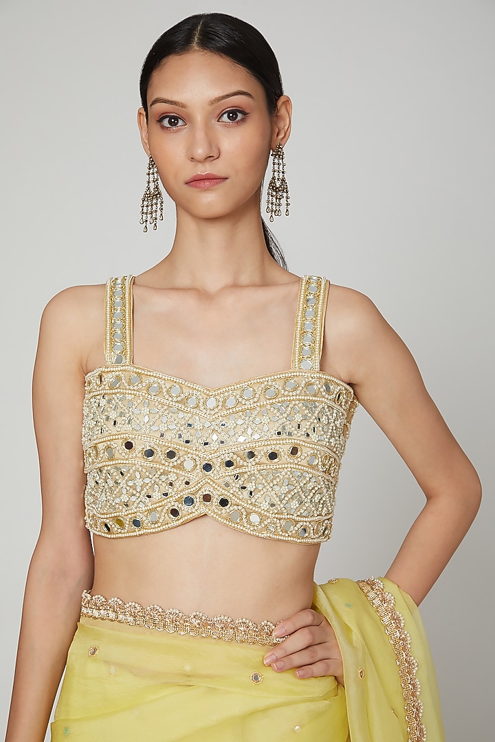 Lime Yellow Embroidered Wedding Saree Set by Priti Sahni at Pernia's Pop Up Shop