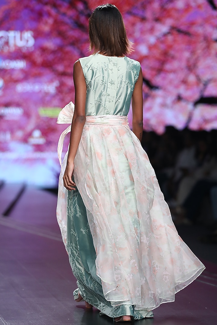 Mint Green Embroidered Maxi Vacation Dress With Wrap Skirt by Pinnacle By Shruti Sancheti at Pernia's Pop Up Shop