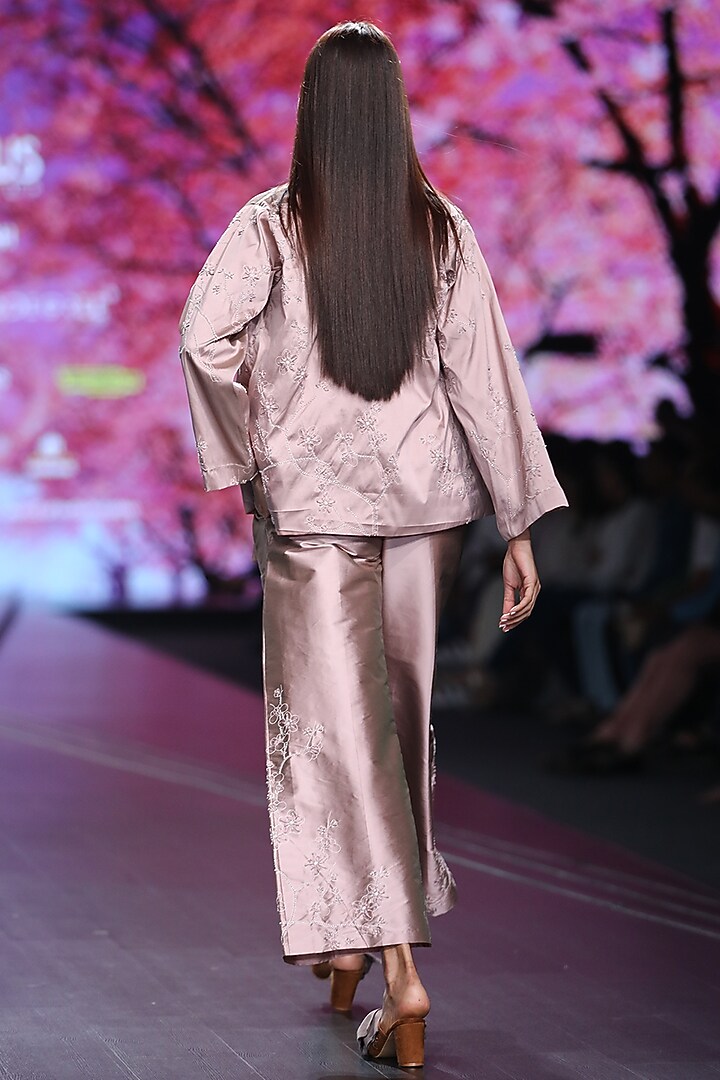 Pink Embroidered & Printed Jacket Set With Belt by Pinnacle By Shruti Sancheti at Pernia's Pop Up Shop
