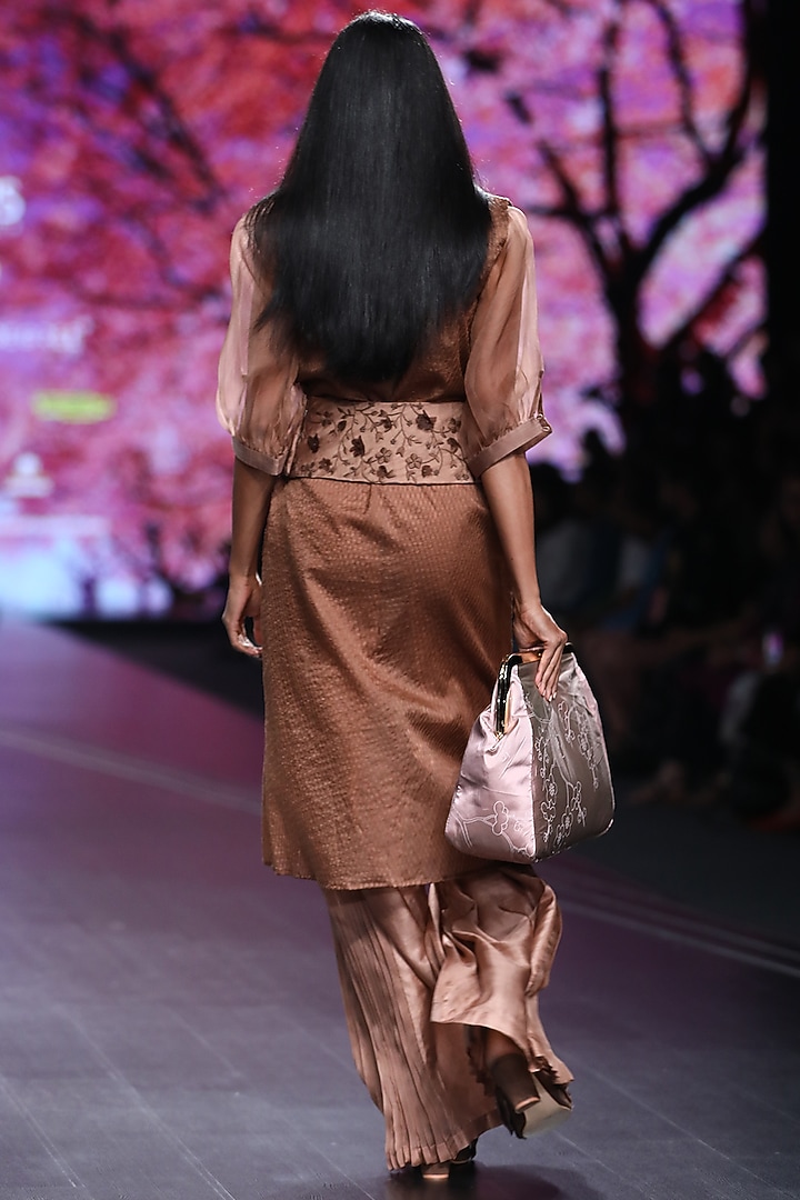 Brown Embroidered Jacket Set With Belt by Pinnacle By Shruti Sancheti at Pernia's Pop Up Shop
