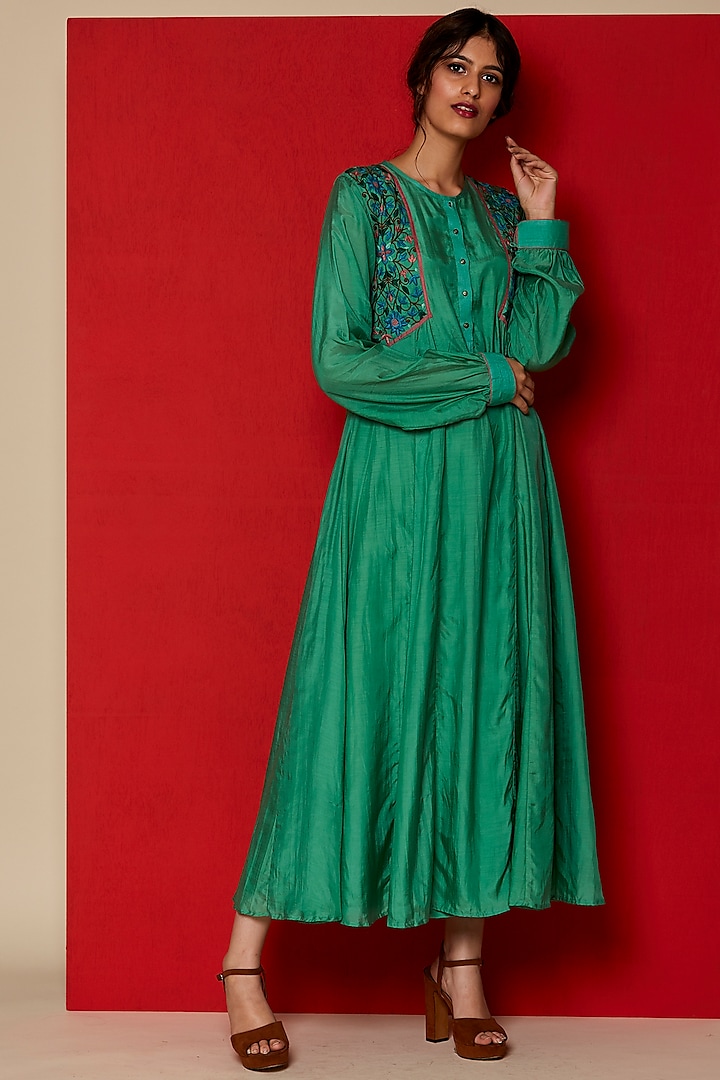 Green Embroidered Maxi Dress by Pinnacle By Shruti Sancheti