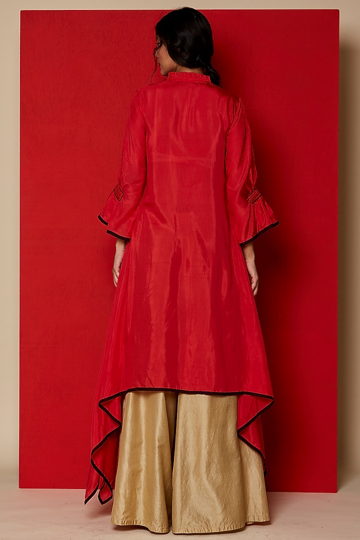 Red Embroidered Asymmetric Maxi Summer Dress by Pinnacle By Shruti Sancheti at Pernia's Pop Up Shop