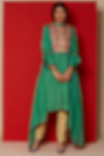 Green Embroidered Asymmetric Maxi Dress by Pinnacle By Shruti Sancheti