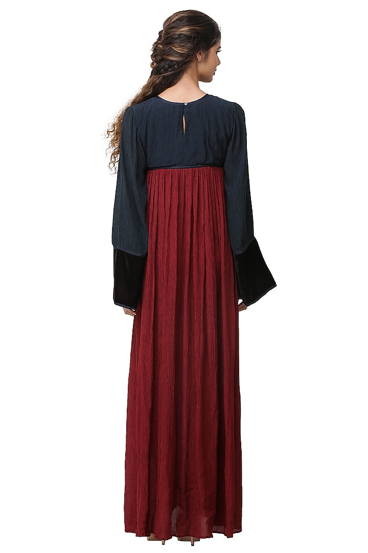 Red & Blue Embroidered Maxi Vacation Dress by Pinnacle By Shruti Sancheti at Pernia's Pop Up Shop
