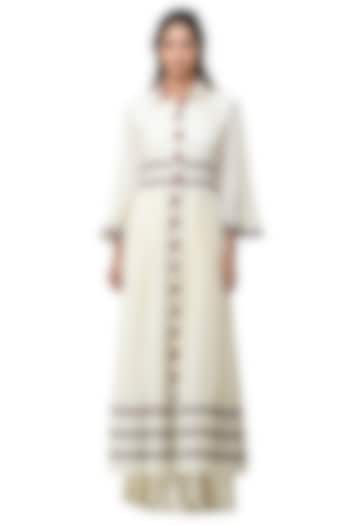 Cream Embroidered Maxi Summer Shirt Dress by Pinnacle By Shruti Sancheti at Pernia's Pop Up Shop