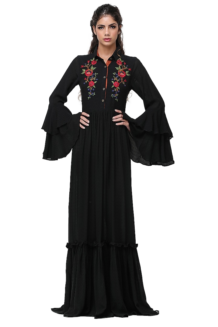 Black Embroidered Maxi Dress by Pinnacle By Shruti Sancheti
