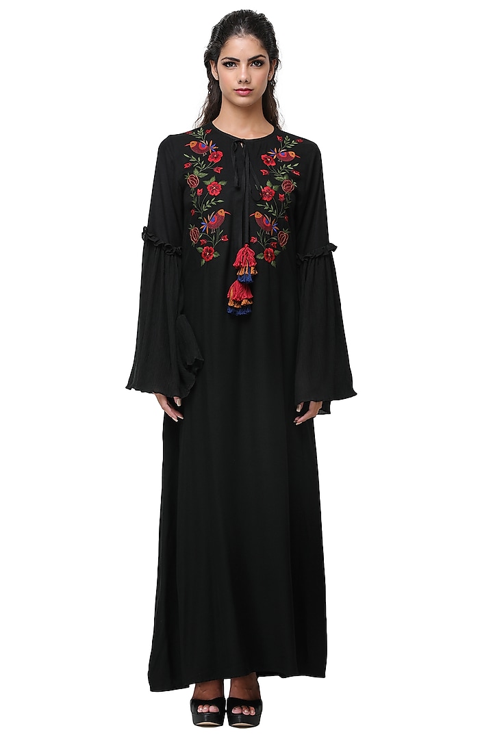 Black Embroidered Kaftan Maxi Dress by Pinnacle By Shruti Sancheti at Pernia's Pop Up Shop