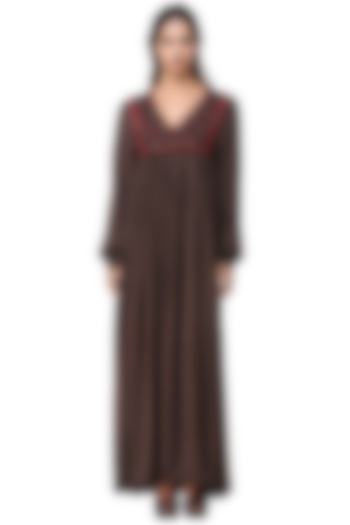 Brown Embroidered Maxi Dress by Pinnacle By Shruti Sancheti at Pernia's Pop Up Shop