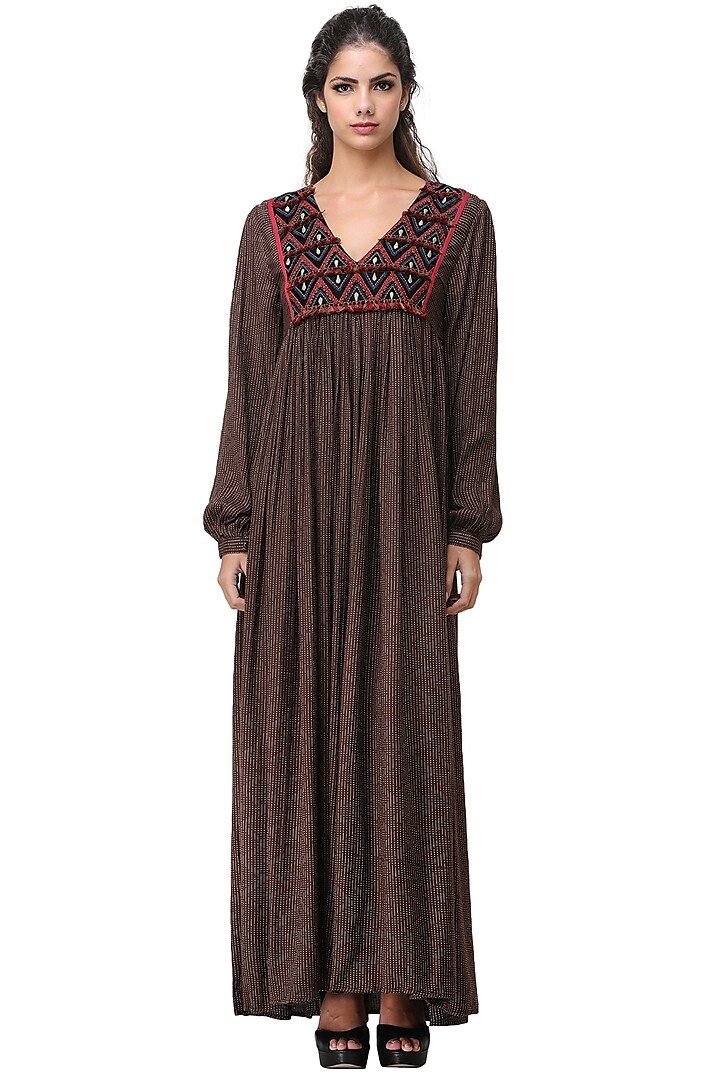 Brown Embroidered Maxi Dress by Pinnacle By Shruti Sancheti