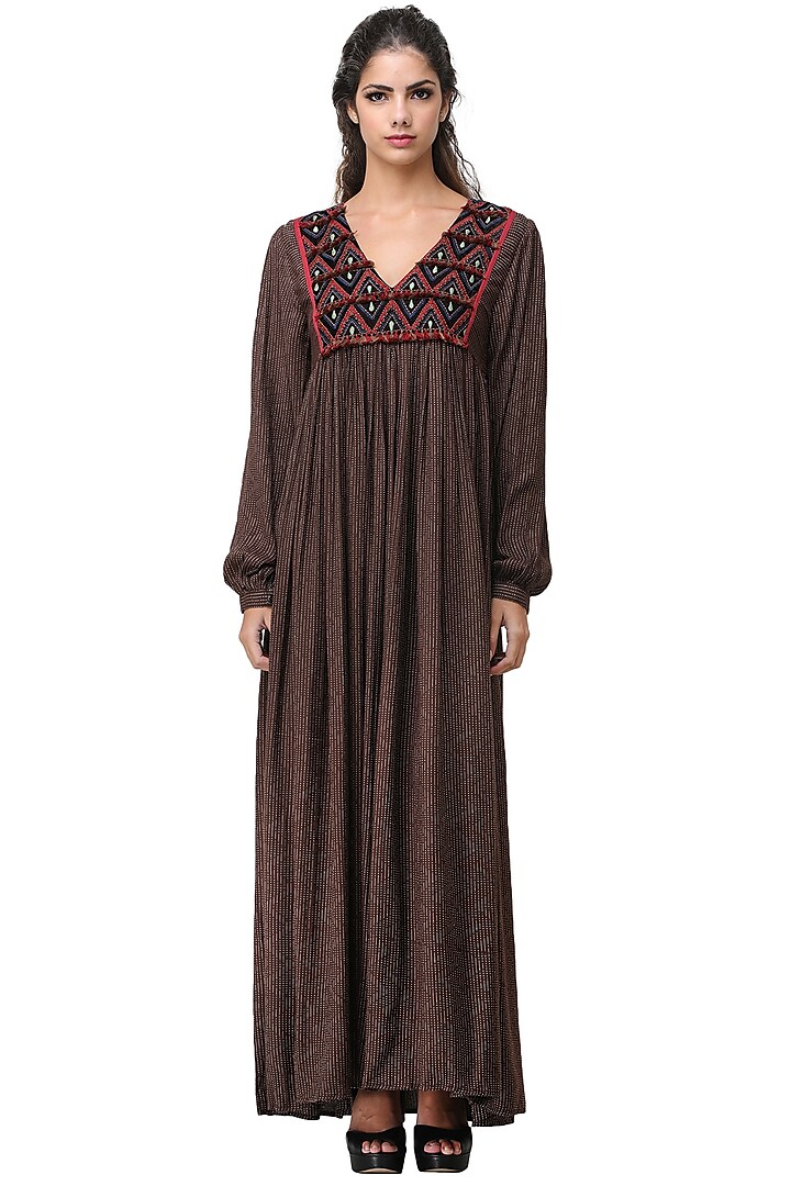 Brown Embroidered Maxi Dress by Pinnacle By Shruti Sancheti at Pernia's Pop Up Shop