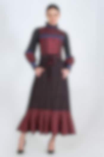 Black Printed Summer Dress With Belt by Pinnacle By Shruti Sancheti at Pernia's Pop Up Shop