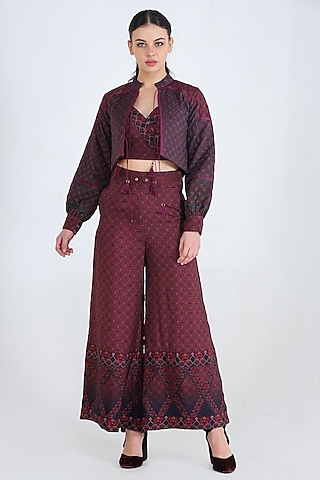 Plum Printed Jacket Set by Pinnacle By Shruti Sancheti