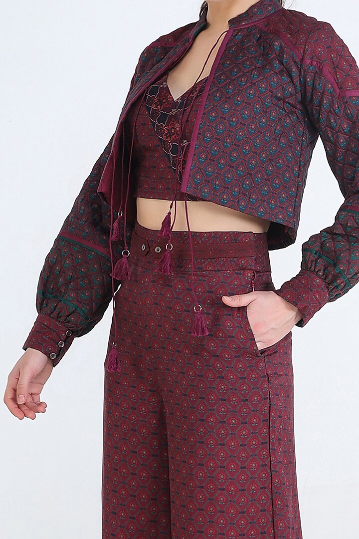 Plum Printed Jacket Set by Pinnacle By Shruti Sancheti at Pernia's Pop Up Shop