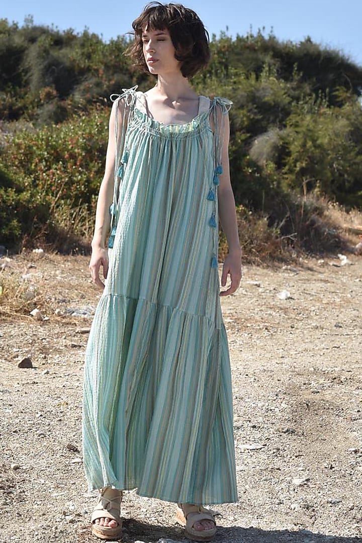 Green Maxi Summer Dress With Bralette by Pinnacle By Shruti Sancheti at Pernia's Pop Up Shop