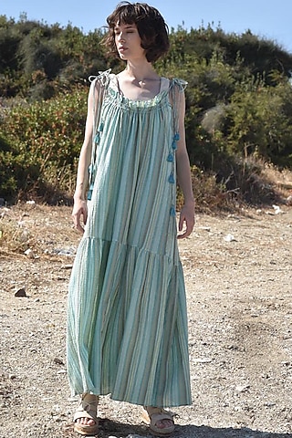 Green Maxi Dress With Bralette by Pinnacle By Shruti Sancheti