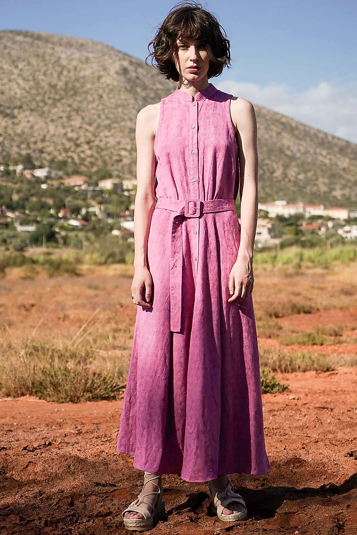 Periwinkle Blue Midi Summer Dress With Belt by Pinnacle By Shruti Sancheti at Pernia's Pop Up Shop