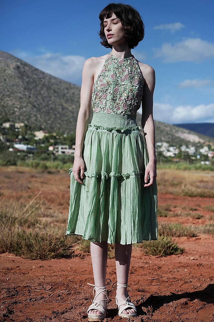 Mint Green Embroidered Dress by Pinnacle By Shruti Sancheti