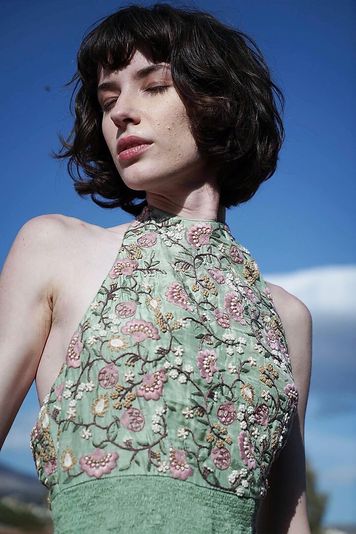 Mint Green Embroidered Summer Dress by Pinnacle By Shruti Sancheti at Pernia's Pop Up Shop