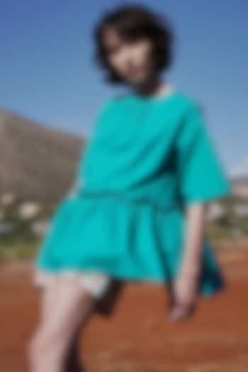 Teal Blue Top With Shorts by Pinnacle By Shruti Sancheti at Pernia's Pop Up Shop
