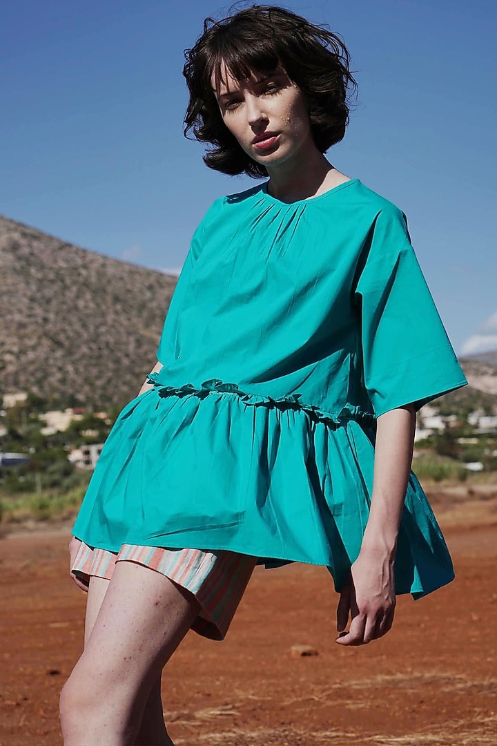 Teal Blue Top With Shorts by Pinnacle By Shruti Sancheti at Pernia's Pop Up Shop