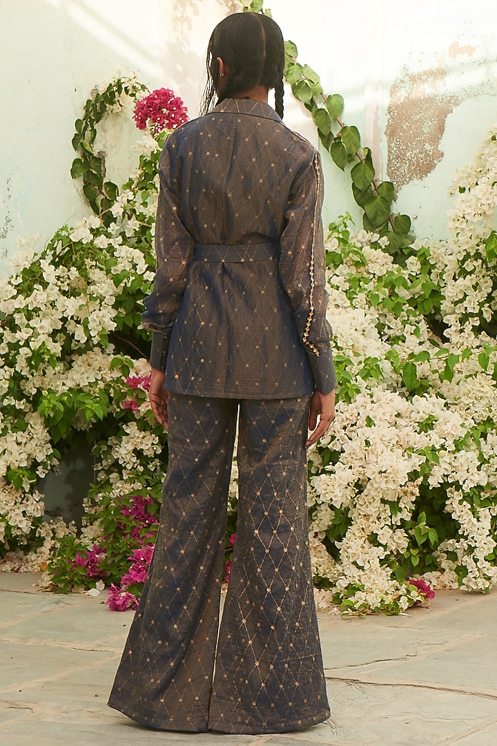 Navy Blue Gold Tissue Pant Set by Pinnacle By Shruti Sancheti at Pernia's Pop Up Shop