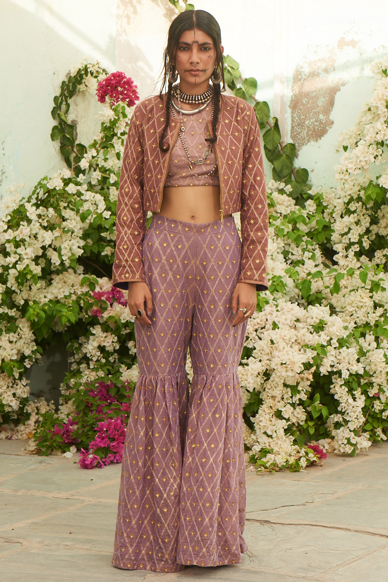 Charm Pink Embroidered Sharara Set by Pinnacle By Shruti Sancheti