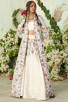 Ivory Raw Silk Embroidered Jacket Set by Pinnacle By Shruti Sancheti-PINNACLE BY SHRUTI SANCHETI