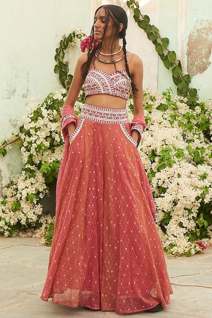 Light Coral Tissue Gharara Set by Pinnacle By Shruti Sancheti