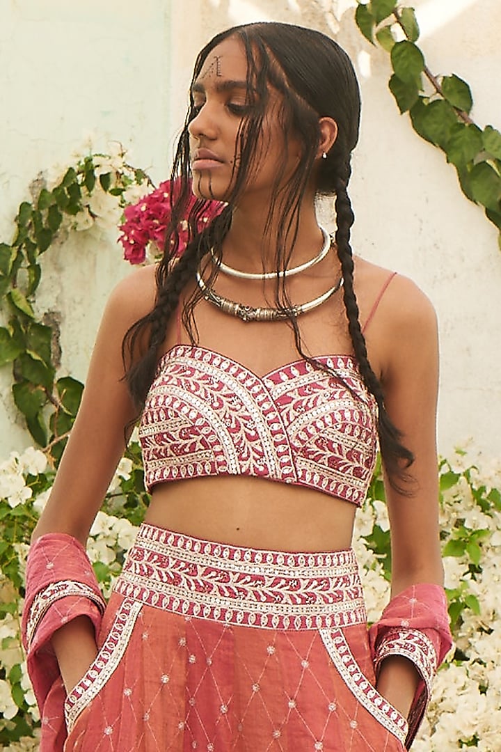 Light Coral Tissue Gharara Set by Pinnacle By Shruti Sancheti at Pernia's Pop Up Shop