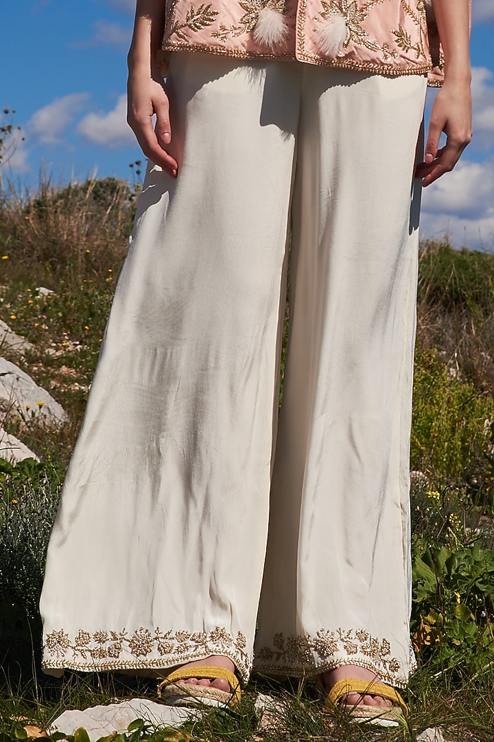 White Crepe Jumpsuit With Embroidered Cape by Pinnacle by Shruti Sancheti at Pernia's Pop Up Shop