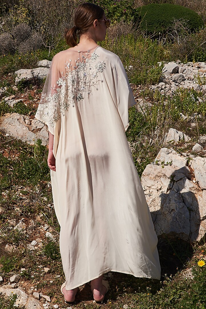 White Crepe Embroidered Kaftan by Pinnacle by Shruti Sancheti at Pernia's Pop Up Shop