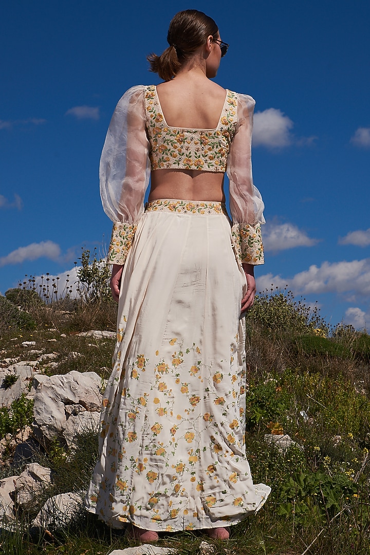 White Crepe Printed & Embroidered Skirt Set by Pinnacle by Shruti Sancheti at Pernia's Pop Up Shop