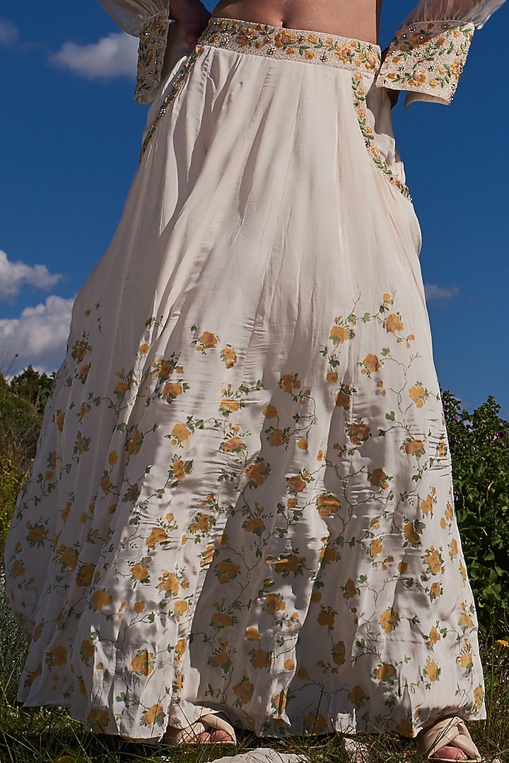 White Crepe Printed & Embroidered Skirt Set by Pinnacle by Shruti Sancheti at Pernia's Pop Up Shop