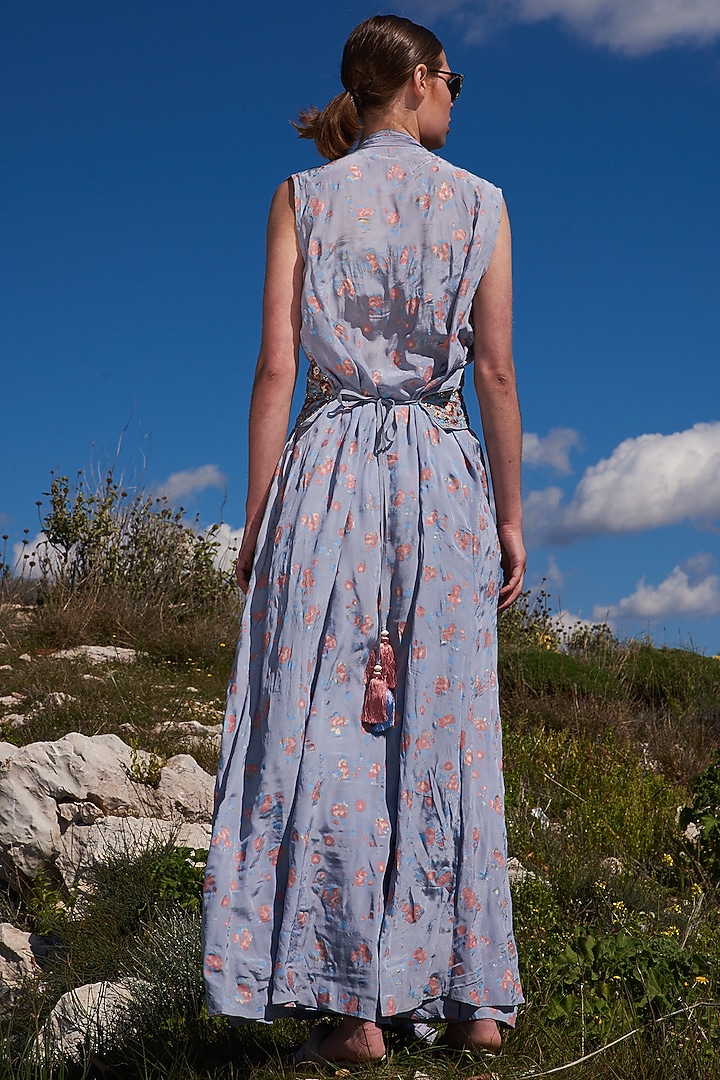 Periwinkle Blue Mulmul Printed Co-Ord Set by Pinnacle by Shruti Sancheti at Pernia's Pop Up Shop