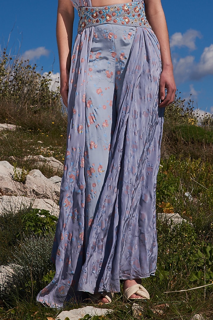 Periwinkle Blue Mulmul Printed Co-Ord Set by Pinnacle by Shruti Sancheti at Pernia's Pop Up Shop