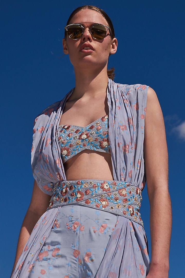 Periwinkle Blue Mulmul Printed Co-Ord Set by Pinnacle by Shruti Sancheti at Pernia's Pop Up Shop