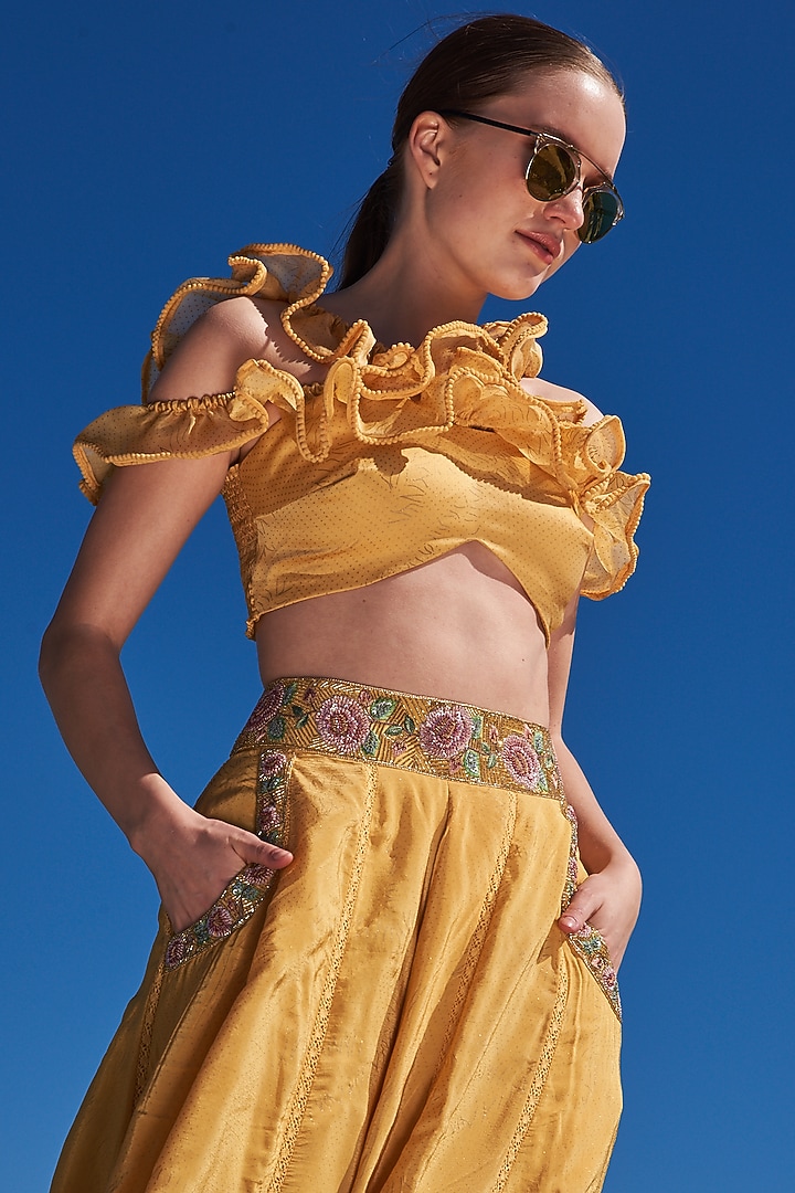 Yellow Crepe Printed Skirt Set by Pinnacle by Shruti Sancheti at Pernia's Pop Up Shop