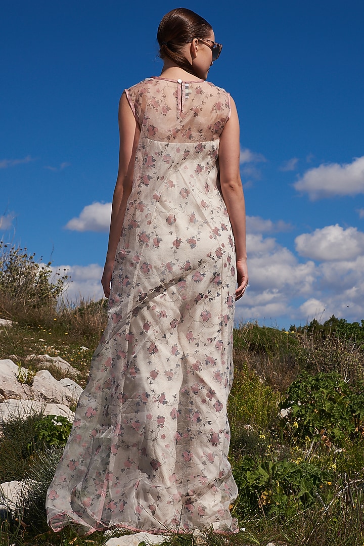 Off-White Crepe Printed Jumpsuit With Cape. by Pinnacle by Shruti Sancheti at Pernia's Pop Up Shop