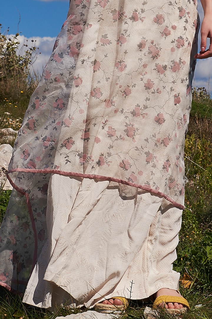 Off-White Crepe Printed Jumpsuit With Cape. by Pinnacle by Shruti Sancheti at Pernia's Pop Up Shop