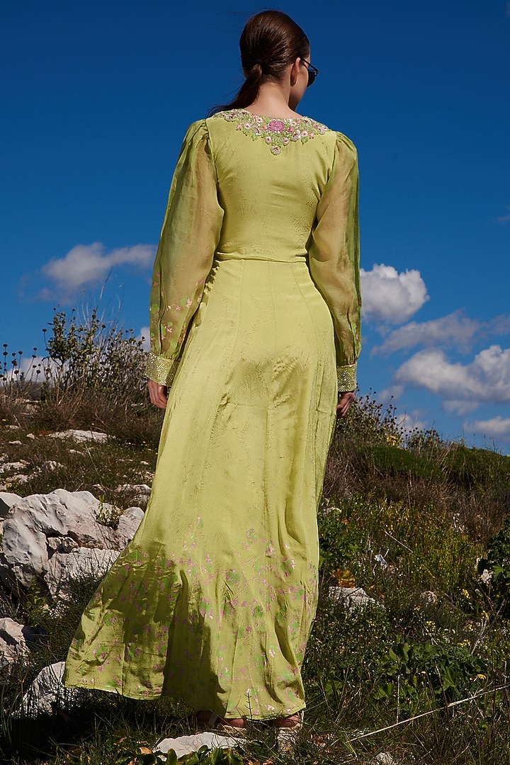 Green Crepe Printed Maxi Vacation Dress by Pinnacle by Shruti Sancheti at Pernia's Pop Up Shop