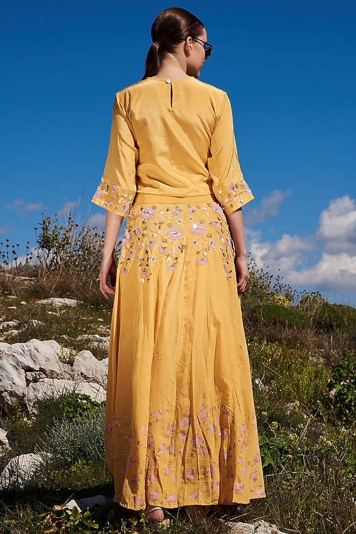 Yellow Crepe Printed Skirt Set by Pinnacle by Shruti Sancheti at Pernia's Pop Up Shop