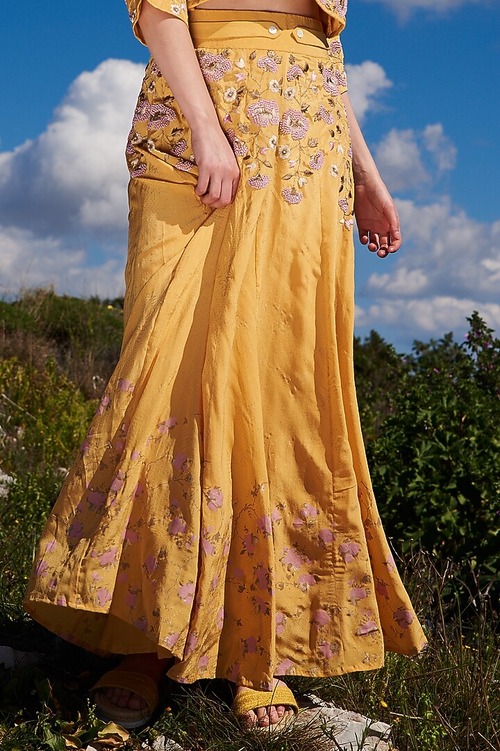 Yellow Crepe Printed Skirt Set by Pinnacle by Shruti Sancheti at Pernia's Pop Up Shop