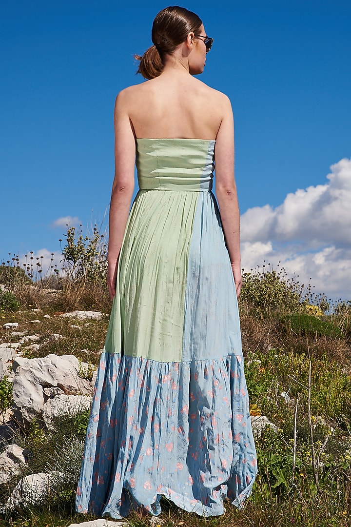Mint Green & Blue Crepe Printed Maxi Summer Dress by Pinnacle by Shruti Sancheti at Pernia's Pop Up Shop
