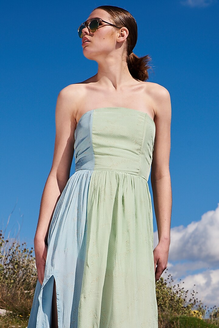 Mint Green & Blue Crepe Printed Maxi Summer Dress by Pinnacle by Shruti Sancheti at Pernia's Pop Up Shop