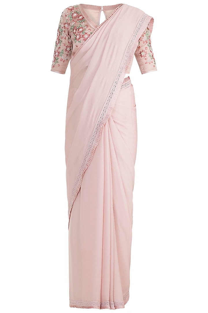 Apple Blossom Embroidered Wedding Saree Set by Pinnacle By Shruti Sancheti at Pernia's Pop Up Shop