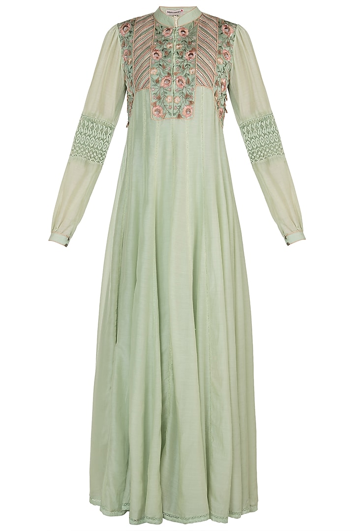Mint Green Embroidered Anarkali With Slip by Pinnacle By Shruti Sancheti